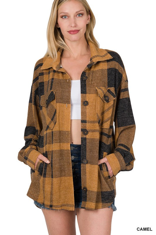 Plaid Shacket with Pockets