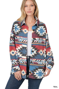 Brushed Aztec Oversized Shacket With Pockets