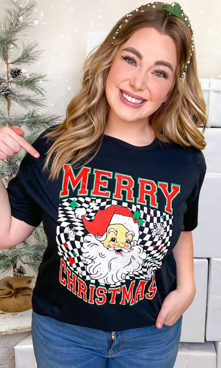 Checkerboard Santa Graphic T-Shirt